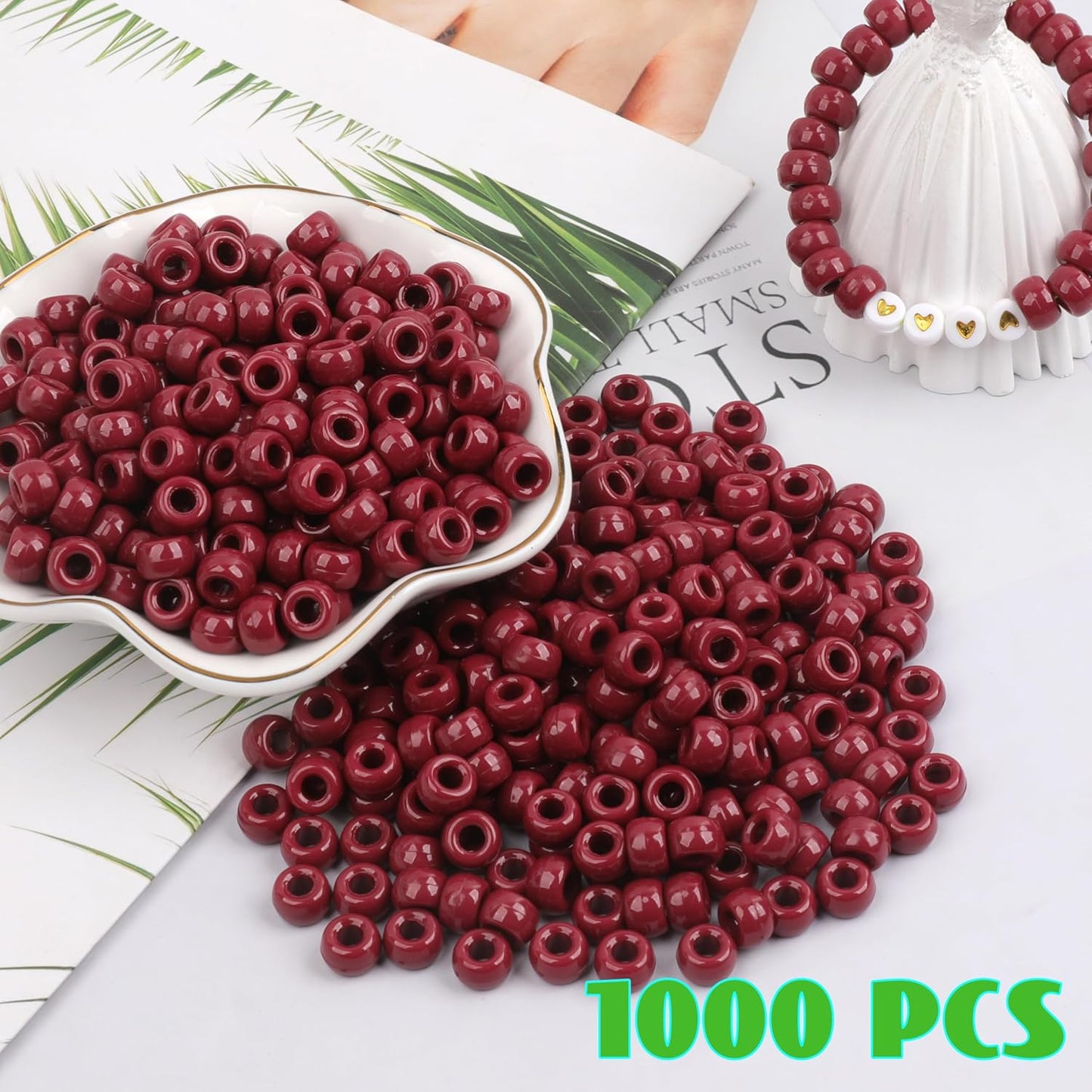 Auvoua 1000Pcs Pony Beads Bracelet 9mm Yellow Plastic Barrel Pony Beads for Necklace,Hair Beads for Braids,Key Chain,Jewelry Making (Yellow)