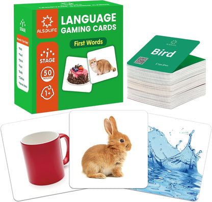 Thick Baby Flash Cards for Toddlers 1-3 Sight Words Flash Cards for Kindergarten，50 First Words Fun Video Flash Cards for Toddlers，Learning Resources Kids Aba Therapy Materials