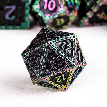UDIXI Steampunk Metal Dice Set, 7 Die Polyhedral DND Dice Set for D&D Role Playing Game and Math Teaching (Ancient Copper)