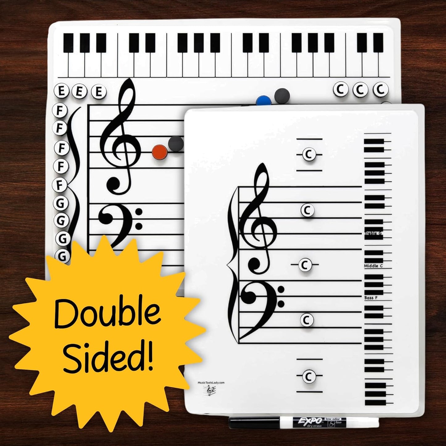 Kits Grand Staff Dry Erase Magnetic Music Theory Board with 35 Note Magnets and Marker (9 x 11.5 Inches) - Piano Teaching Tool, Music Staff Whiteboard, Keyboard Practice Aid