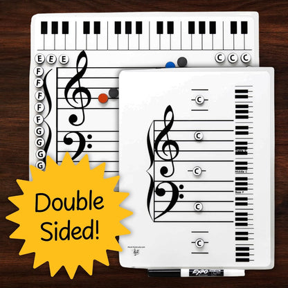 Kits Grand Staff Dry Erase Magnetic Music Theory Board with 35 Note Magnets and Marker (9 x 11.5 Inches) - Piano Teaching Tool, Music Staff Whiteboard, Keyboard Practice Aid