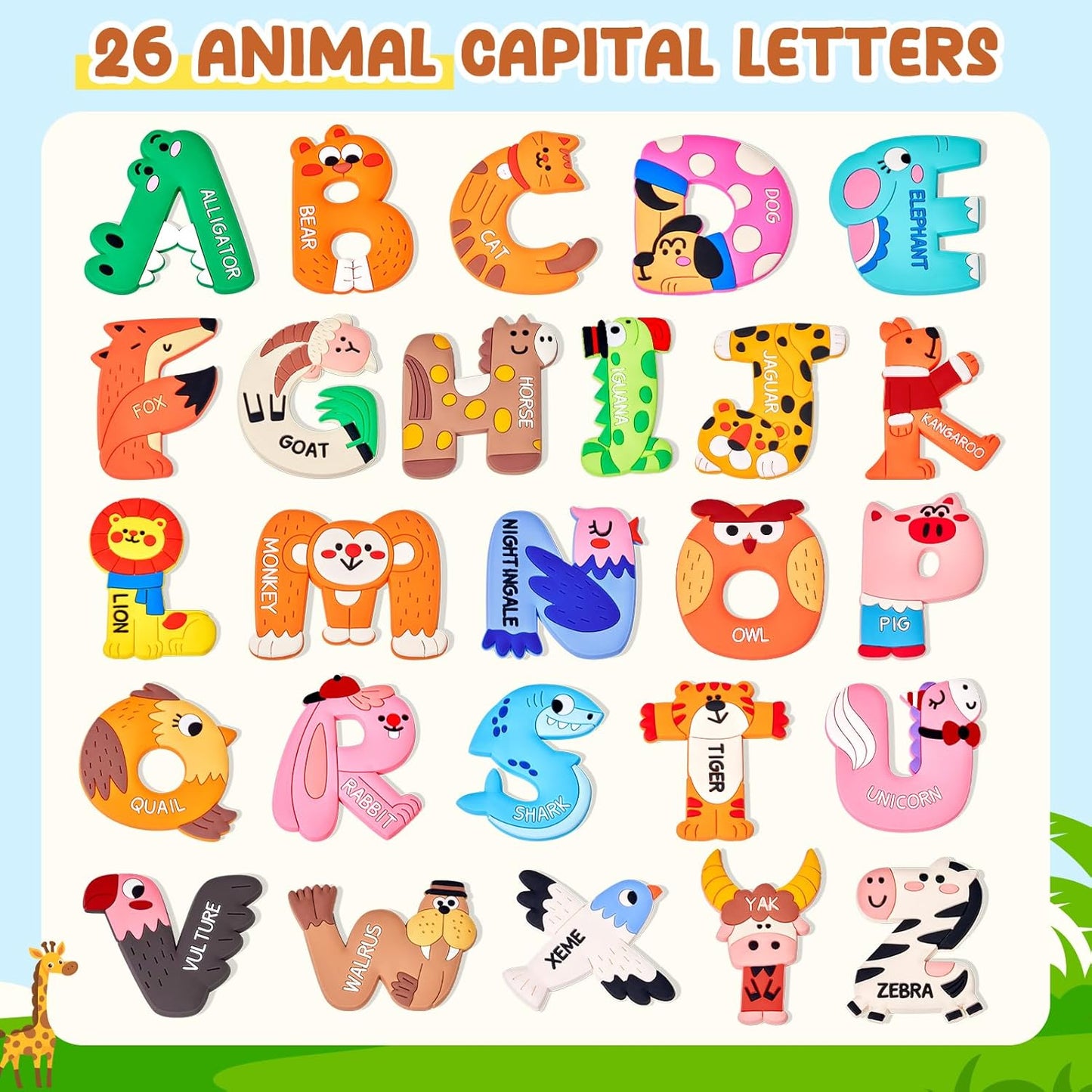 JoyCat Magnetic Letters and Numbers Fridge Magnets, Soft PVC Learning Refrigerator Toy Set for Kids & Toddlers, 26 Animal Alphabet Letters and 0-9 Numbers, Birthday Gifts for Baby Boys and Girls