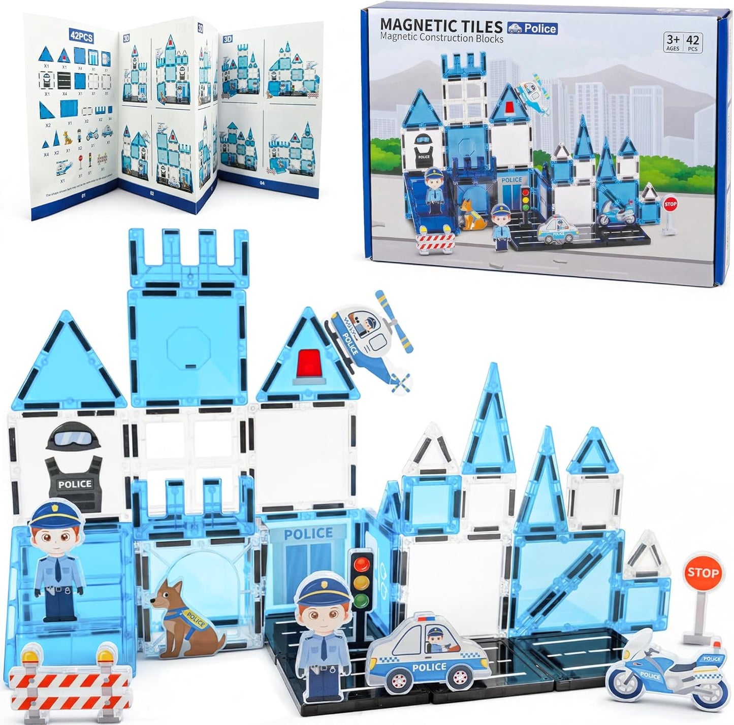 Magnetic Tiles for Kids, Construction Magnetic Building Blocks,37pcs STEM Educational Magnet Toys, Ideal Gift for Boys & Girls for Christmas & Birthday