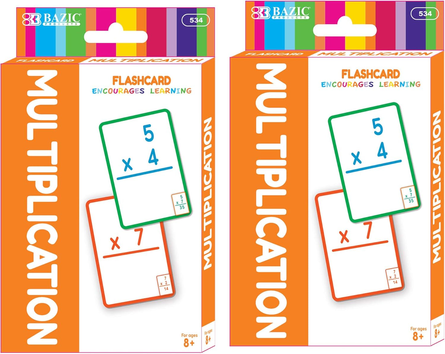 BAZIC Products Multiplication Flash Cards, Numbers Elementary Math Flashcards at School, Problem Solving (36/Pack), 72-Packs