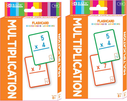 BAZIC Products Multiplication Flash Cards, Numbers Elementary Math Flashcards at School, Problem Solving (36/Pack), 72-Packs