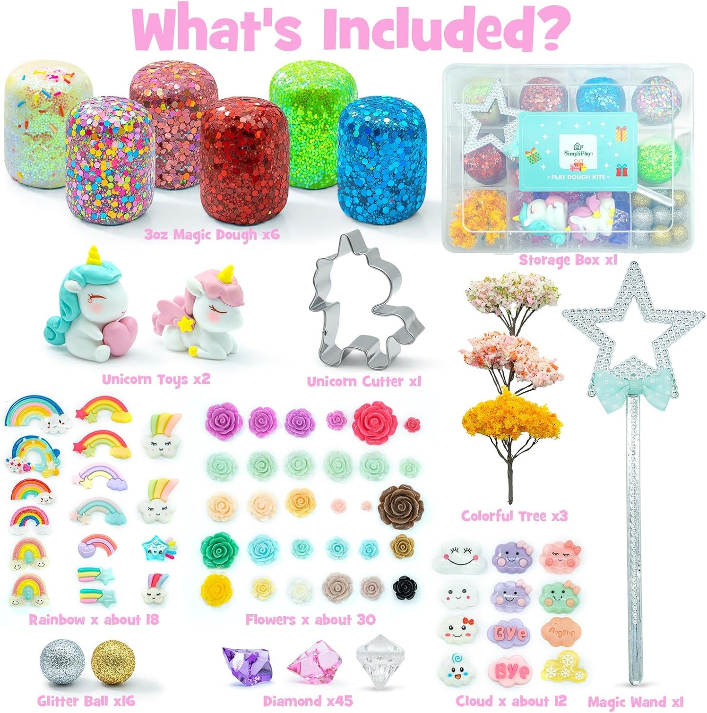 SIMPLIPLAY Mermaid Sensory Kit, 18oz 6 Pcs Glitter Doughs with Accessories(150 Pcs+), Non-Toxic Play Dough Set, Sensory Dough Kit for Toddlers 3 4 5 6 Year Old with Cutter, Mermaid Toys