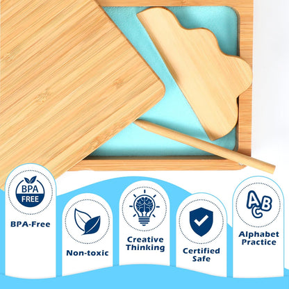 AtMini Montessori Sand Tray with Lid - Wooden Sand Trays for Kids Writing Letters and Numbers, Preschool Classroom Must Haves, Kindergarten Learning Tools (Blue)