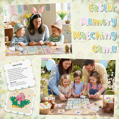 Tinlade 46 Pcs Easter Memory Matching Game with Metal Tin Religious Bunny Egg Card Concentration Memory Games Card for Easter Basket Stuffers Party Family Games Spring Carnival Prizes