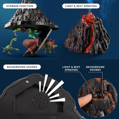 Large Volcano Set with 9 Realistic Dinosaur Action Figures for Kids 2 3 4 5 6 8 10 Years, Simulated Volcanic Eruptions w/Sounds, Volcano Can Store Dinos, Gift for Toddlers Boys & Girls