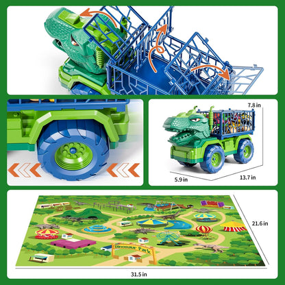 Dinosaur Truck for Kids 2-4, Dinosaur Action Figure Toys for Toddler 3-5 with 8 Dinosaur Figures, Play Mat, Egg, Tree, T-Rex Transport Car Carrier Birthday Gifts Toys for Boys 2 3 4 5 6 Year Old