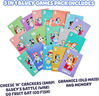 Bluey 5-in-1 Card Game Set, Jumbo-Sized 53-Deck Toddler Game, Multi-Color Interactive Play Card Games for Kids of Ages 3+