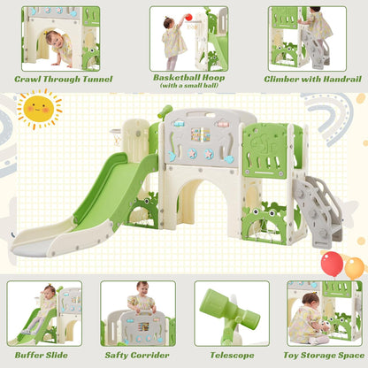 11in 1 Toddler Slide, Kid Slide for Toddlers Age 1-3 with Telescope, Basketball Hoop, and Telescope, Indoor Outdoor Playset Playground Blue Grey