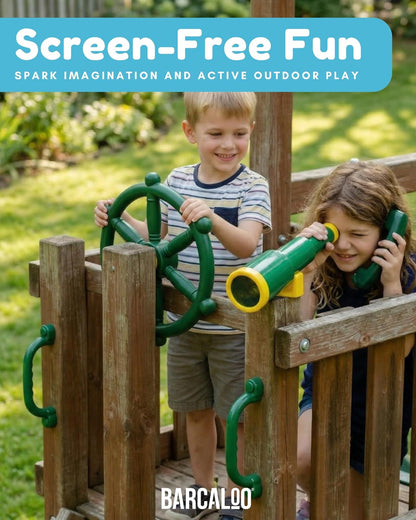 Barcaloo Playground Equipment Bundle Set with Kids Pirate Telescope, Pirate Steering Wheel & Flags, Jungle Gym Playset Accessories for Backyard Swings, Playground Set for Backyards
