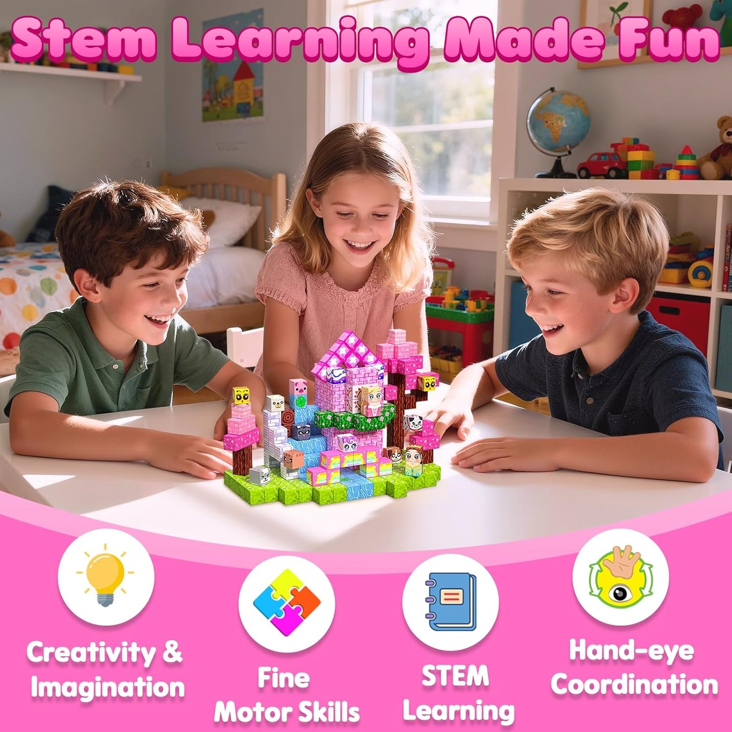 Magnetic Blocks, 150PCS Magnetic Building Blocks, Stacking Magnets for Kids, Sensory Toy for STEM Constructions Magnet Blocks for Girls Age 3+, Christmas Birthday Gifts (Snow Castle)