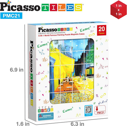 PicassoTiles Magnetic Cube Puzzle 7-in-1 Dinosaur Theme Pattern Magnet Mix Match Building Cubes Toy Set Kids Ages 3 & Up Preschool Children Promote Problem Solving Skills PMC10