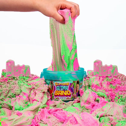 SLIMYSAND by Horizon Group USA, 1.5 Lbs of Stretchable, Expandable, Moldable Cloud Slime, Non Stick, Slimy Play Sand in A Reusable Bucket, Blue- A Sensory Activity , Light Blue