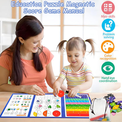 Magnetic Fraction Playbook & Tiles, Montessori Math Tools for Ages 6-10, Fraction Manipulatives Set with Wipeable Cards & Marker Pen, Learning Games for Kids Homeschool Classroom