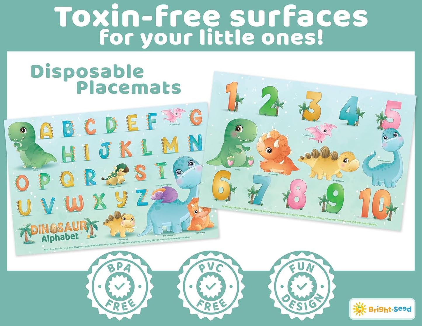 Bright Seed Disposable Placemats for Baby, Toddlers and Kids, Animals ABC & Numbers, 40 Disposable Baby mats for Restaurant, Dining Table & Travel, Learning Placemats for Kids, Toddler Travel