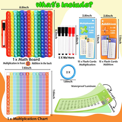 Multiplication Flash Cards + Math Board, Math Flash Cards & Chart, Times Table Manipulatives for Preschoolers 3rd,4th,5th,6th Grade