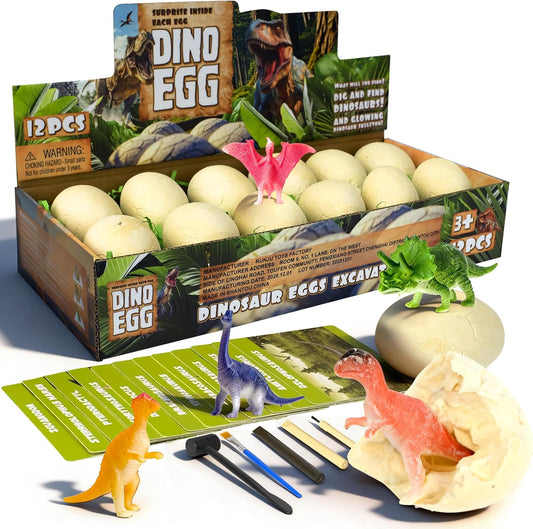 Dinosaur Eggs Toys Dig Kit, 12 Dino Eggs, Dinosaur Toy for Kids, Science STEM Dinosaur Eggs for Birthday and Easter Gift, Easter Basket Stuffers, for Boys Girls Age 3+