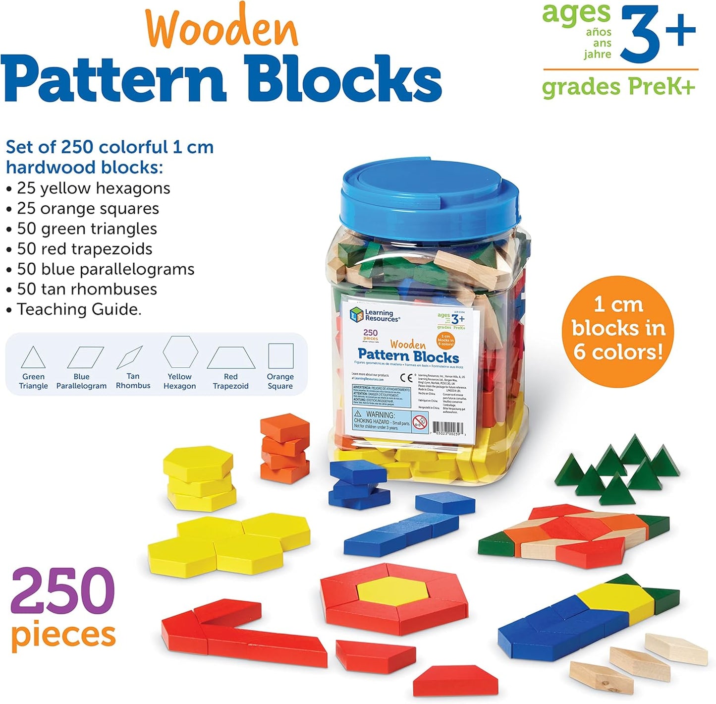 Learning Resources Wooden Pattern Blocks - Educational Toys and Tangram Puzzle Manipulatives for Kindergarten, Early Math Toys, Wood Pattern Blocks for Classroom and Homeschool, Teacher Must Haves
