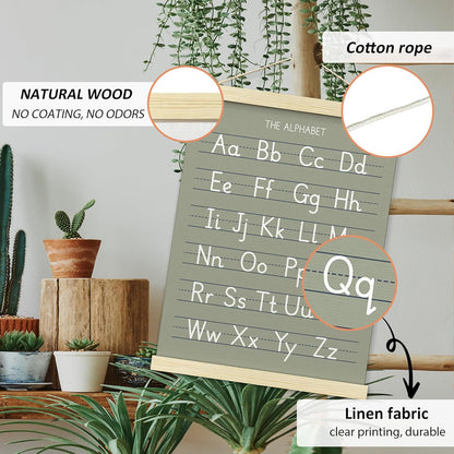 BONETAT Numbers alphabet poster for Nursery Toddlers, Play Room Wall Decor, ABC Wall Chart, Wall Hanging Decor for Toddler Playroom Decor Kids Wall Decor, Wooden Alphabet Banner-A02