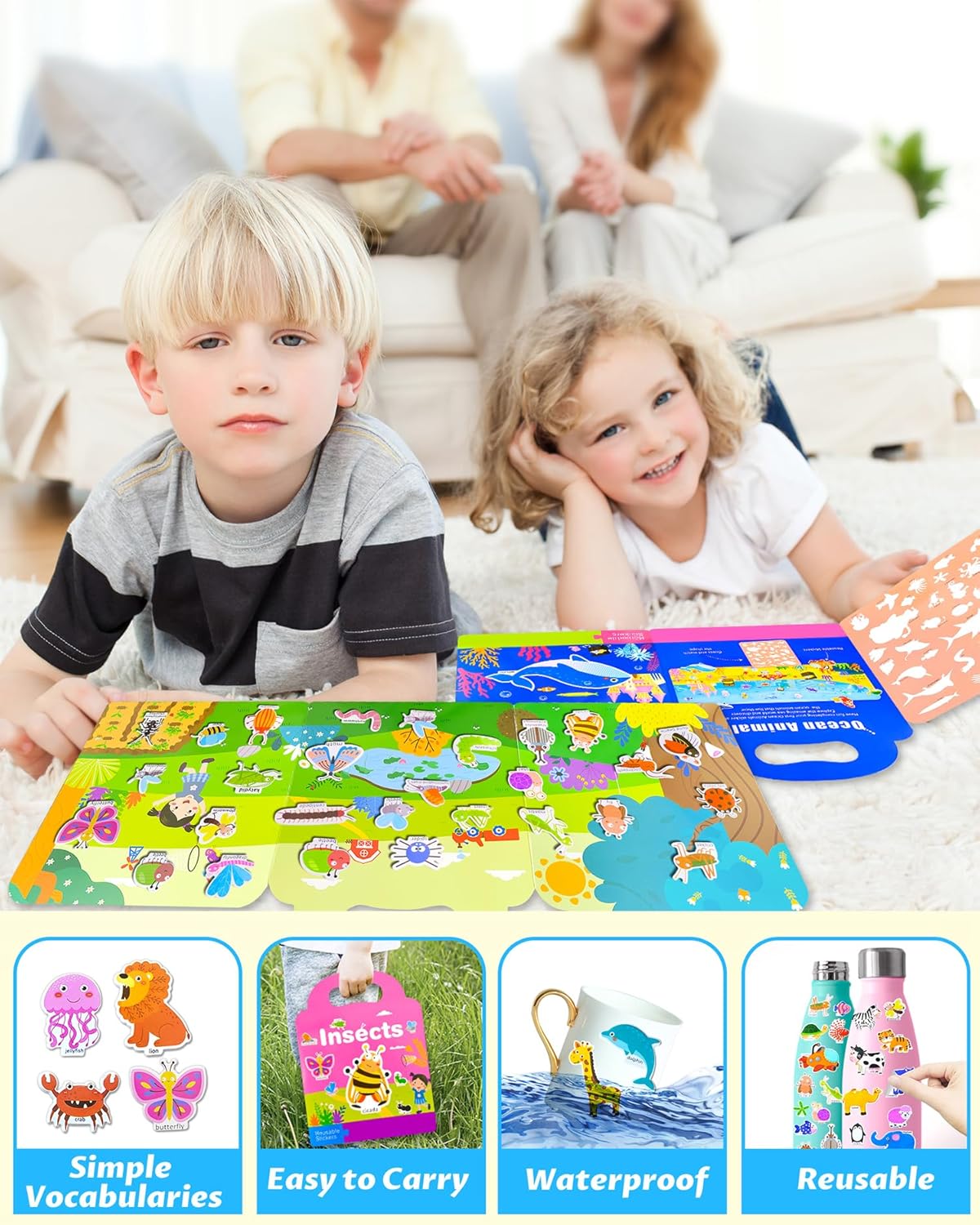 Walenced Reusable Sticker Book for Toddlers, Stickers for Kids, Toddler Sticker Book, Toddler Craft Activities, Toddler Travel Toys Ages 3 and Up Boy Girl Birthday Gifts