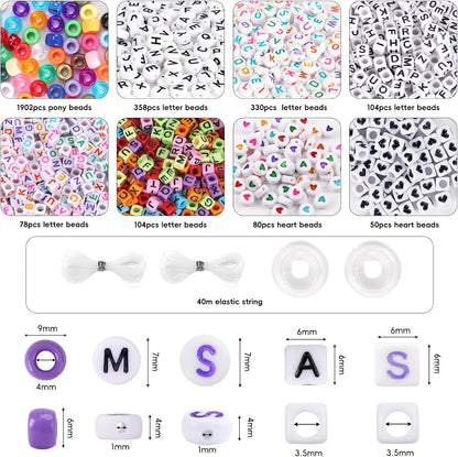 Bracelet Making Kit 96 Colors Pony Beads 3300pcs Friendship Bracelet Kit Rainbow Kandi Beads with Letter and Heart Beads Elastic Threads for Kids Adults Keychain Jewelry Necklace Making