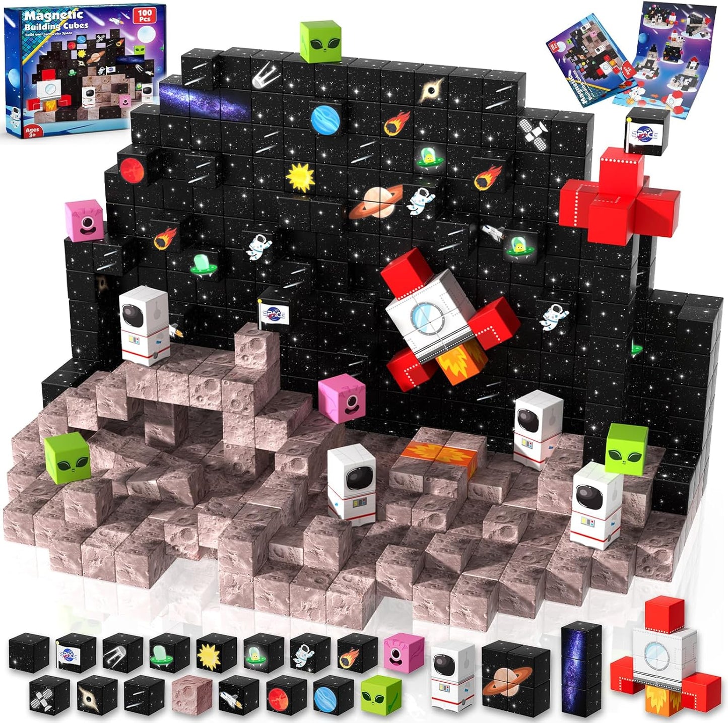 Goody King Magnetic Blocks |100PCS Magnetic Building Blocks Magic‘s House Magnetic Cube,Magnetic Blocks for Kids Ages 3-10,STEM Montessori Stacking Toy, Sensory Tiles Building Birthday for Toddlers