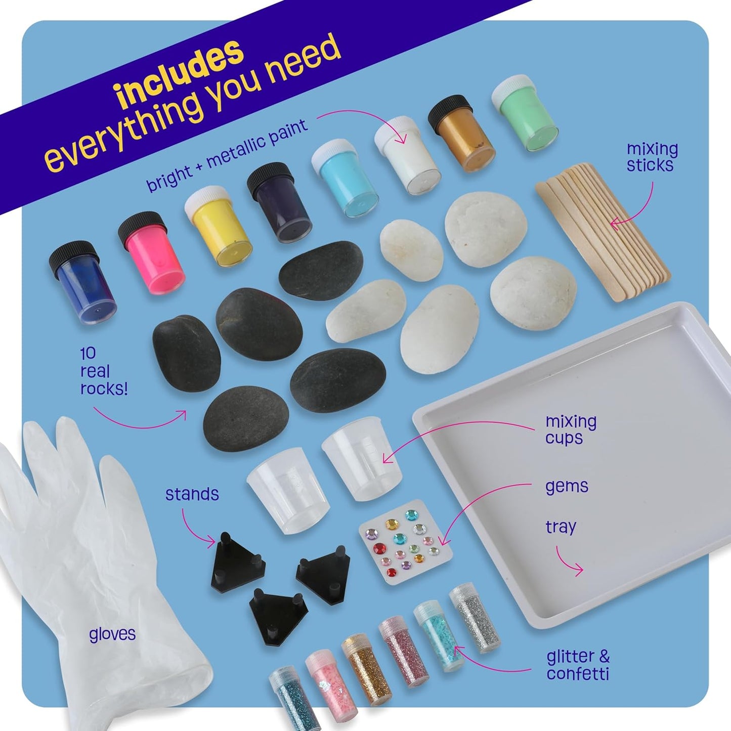 Dan&Darci Paint Pouring Rocks for Kids - Rock Painting Kit - Arts and Crafts for Kid Ages 8-12 - Craft for Girls 6 7 8 Year Old Girl - Birthday Christmas Gifts for Boys - Art Kits - Toys for Age 6-7