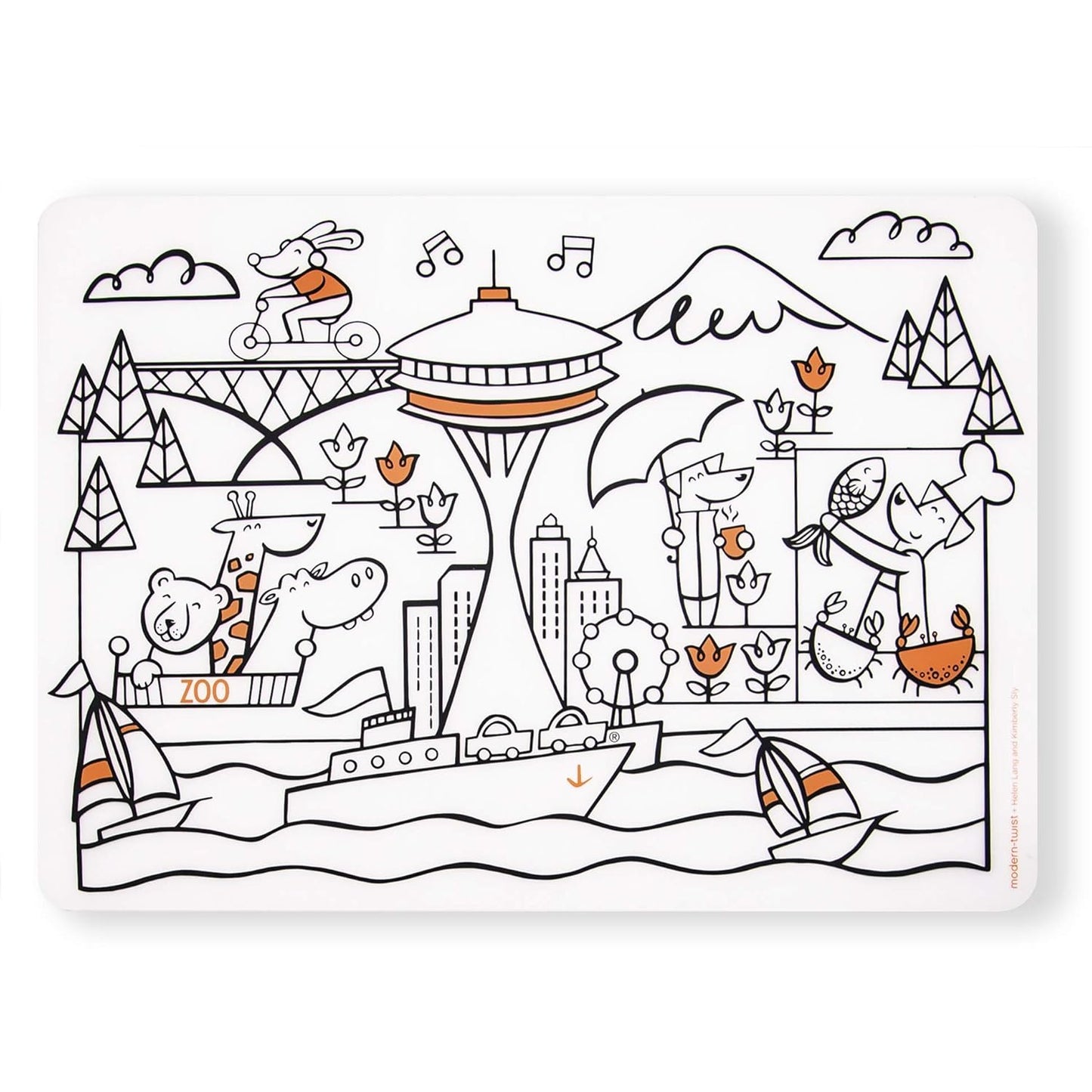 Modern-Twist 100% Plastic Free Silicone Waterproof, Dishwasher Safe Doodle Mat, Single Mat, Alphabet Animals