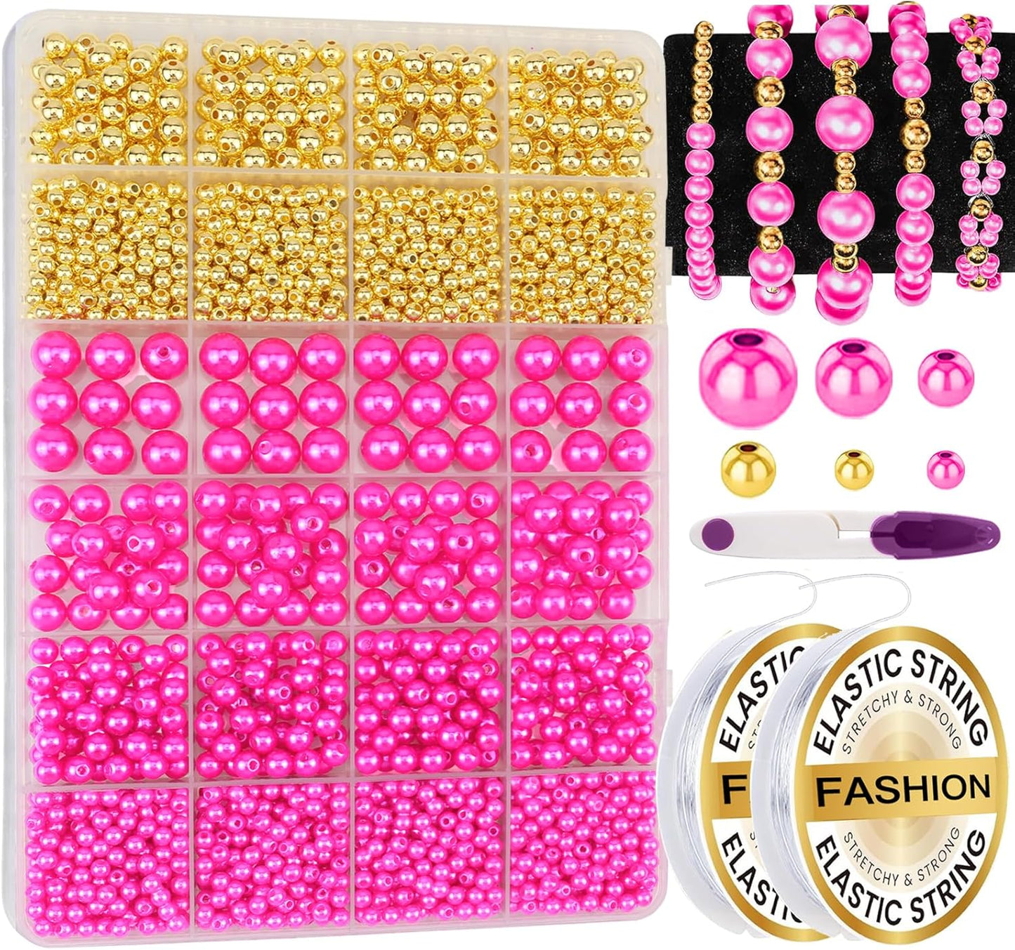 Hpebl 2136PCS Beads for Bracelets Pearl Bracelet Making Kit Friendship Bracelet Kits Bracelet Bead Kits Small Pearl Bead and Gold Beads Beading Kit for Bracelets Jewelry Making Kit