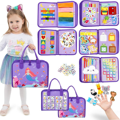 Esjay Toddler Busy Board, Montessori Toys Busy Book, Sensory Board Birthday Gifts for 3+ Years Old Girls Boys, Learning Educational Toy for Fine Motor Skills, Travel Activities for Airplane Car
