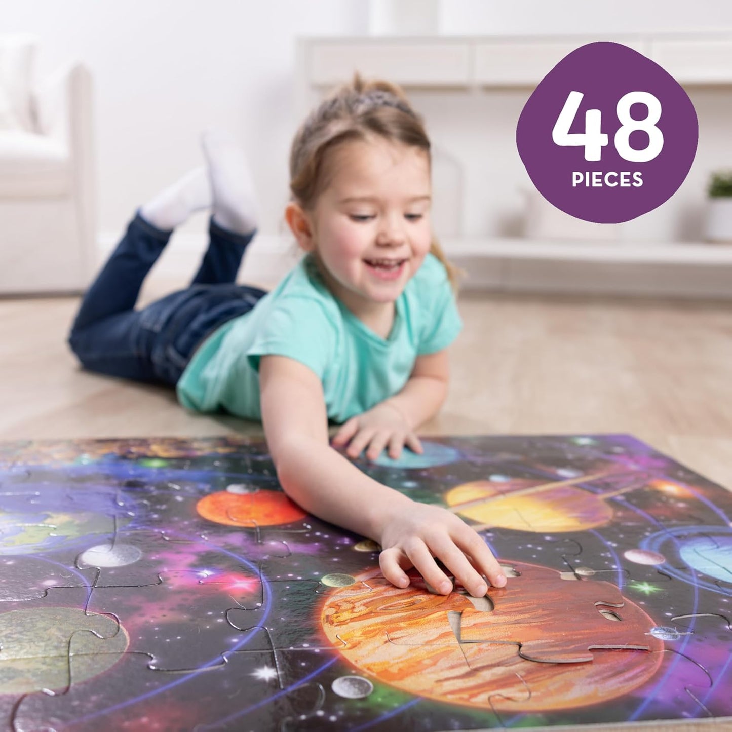 Melissa & Doug Solar System Jumbo Floor Puzzle, 48-Piece Space-Themed Jigsaw Puzzle with Planet Guide, 3 x 2 Foot Kids Puzzles for Toddlers Ages 3+ (No Text on Puzzle)