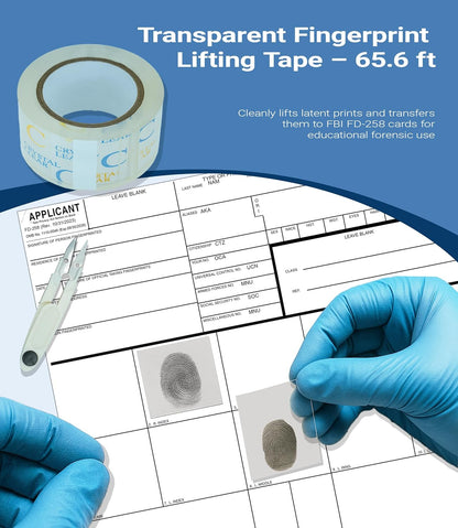 Latent Fingerprint Kit 13-Piece Set, Magnetic Two-Tone Powder, Magnetic Brush, Fingerprint Cards & More for Classroom and Forensic Science Education (13-in-1 Set)