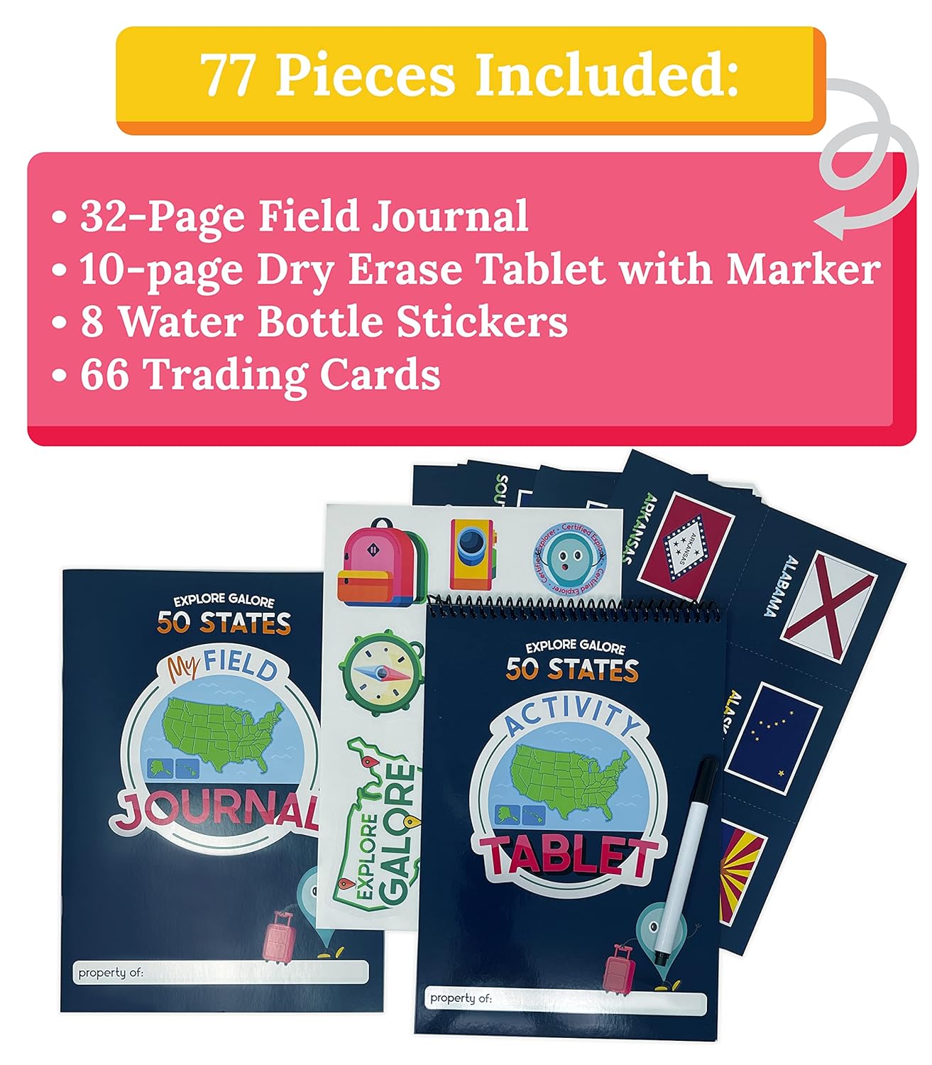 Carson Dellosa Explore Galore: 50 States Wipe Clean Activity Book, Dry Erase Workbook With Kids Travel Activities, Puzzles, I Spy Games, US Map, Stickers, Flash Cards, and Field Journal, Ages 7 and Up