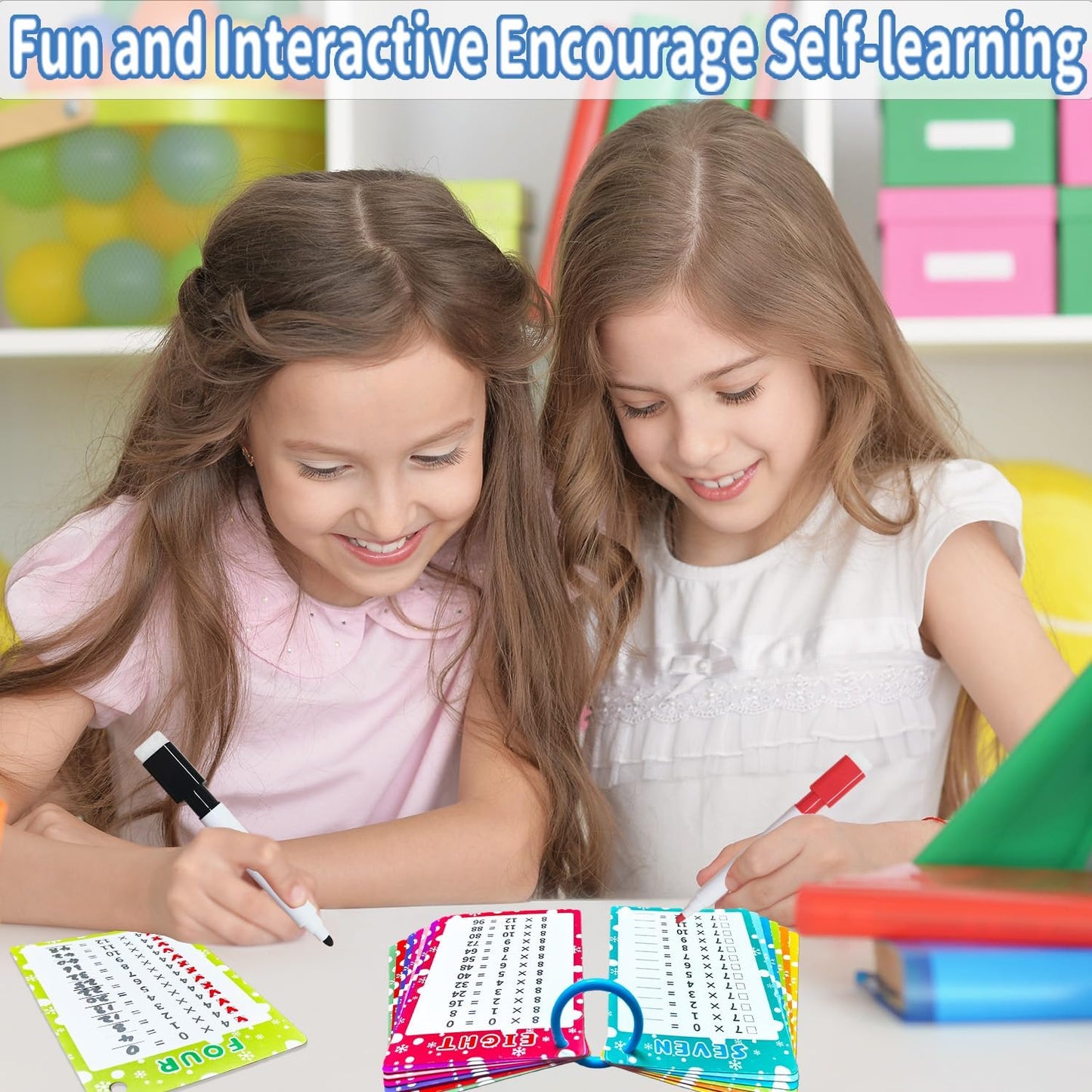 0-12 Multiplication Flash Cards, Large Educational Math, Times Table Flashcards Chart, with 15 Cards, 2 Dry Erase Markers, 1 Rings, Educational Multiplication for Classroom Home