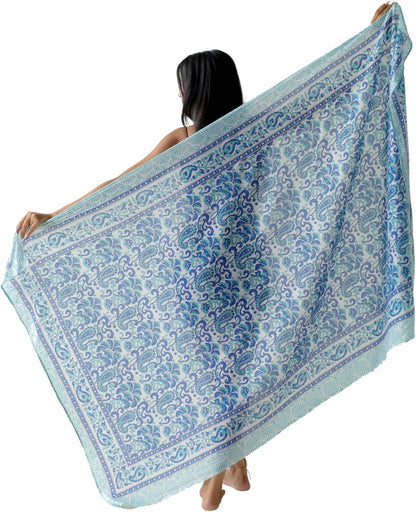 100% Cotton Sarong Cover Up for Women Indian Block Print Beach Wrap Skirt Long Boho Swimsuit Bikini Pareo (73” x 43”)
