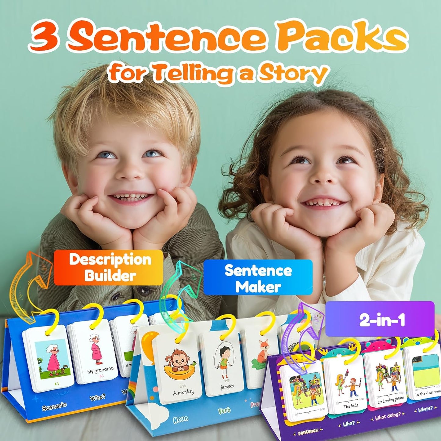 Flipping Calendar Set for Kids 3-10 - Learning Pocket Chart, Sentence Building Flash Cards, Kids Puzzle Games for Homeschool Classroom, Educational Gifts for Boys Girls (Sentence Building)