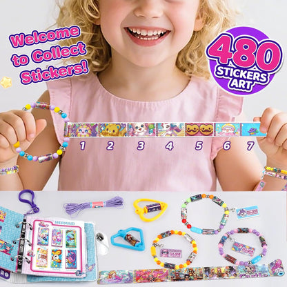 Plunack DIY Sticker Jewelry Making Kits Bracelets for Kids, Stickers Set, Includes Beads & Charms & Pendants, 320Pcs Mini Holographic Stickers, Bracelet Making Kit for Girls 6-12 Birthday Gift
