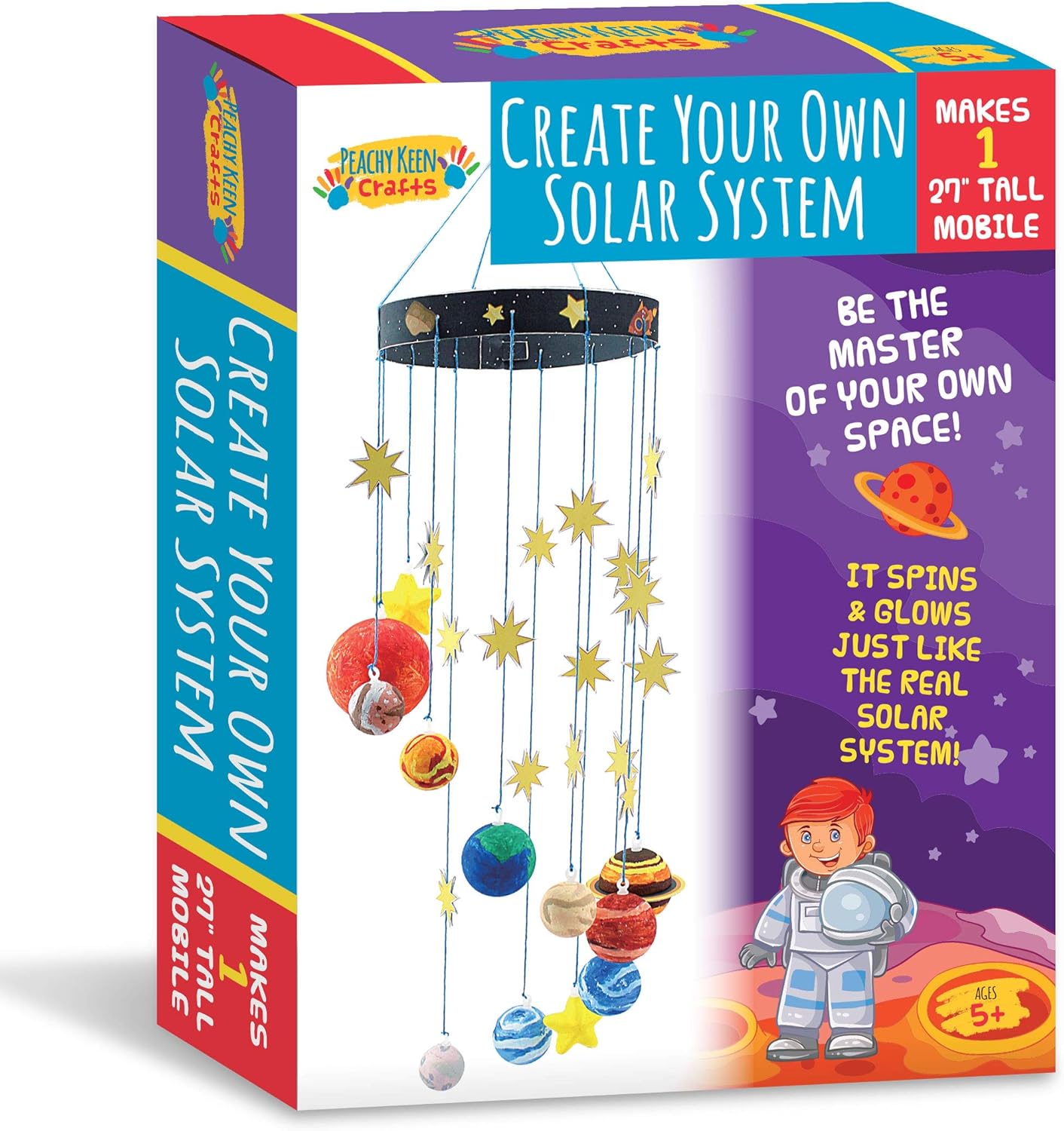 STEM Learning Fun with 3D Solar System Kit: Complete DIY Mobile Hanging Model, 27-Inch Long with 9 Foam Planets & Sun, 3D Solar System with Paintable Planets, Glow in the Dark Paint, Easy Instructions
