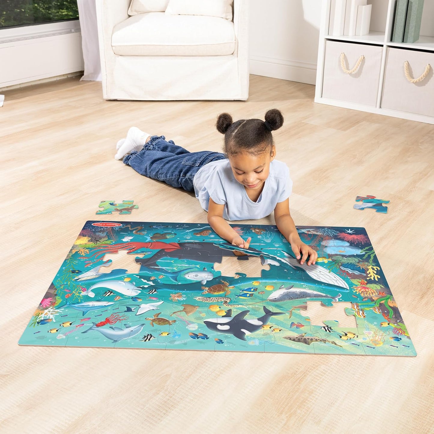 Melissa & Doug Underwater Jumbo Floor Puzzle, 48-Piece Ocean-Themed Jigsaw Puzzle with Sea Animals and Illustrated Guide, 3 x 2 Foot Kids Puzzles for Toddlers Ages 3+
