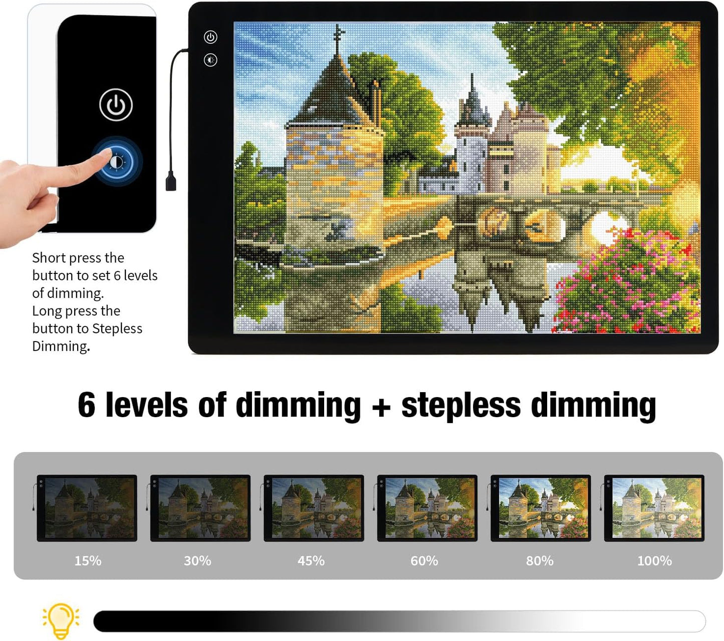 Rechargeable A3 Light Pad for Diamond Painting,Tracing Light Box with Stand and Clip,3 Colors Stepless Dimmable and 6 Levels of Brightness Light Board for Artists,Drawing,Sketching,Animation