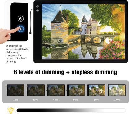 Rechargeable A3 Light Pad for Diamond Painting,Tracing Light Box with Stand and Clip,3 Colors Stepless Dimmable and 6 Levels of Brightness Light Board for Artists,Drawing,Sketching,Animation