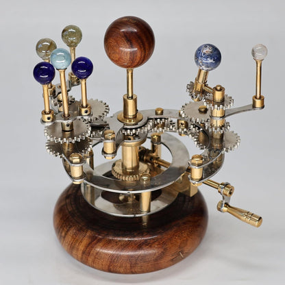 Luxury Vintage Brass Orrery – Exquisite Brass Planetary Gear Mechanism | Astronomical Desk Ornament | Solar System Model (8" Mercury, Venus, Earth, Mars, Uranus & Moons)