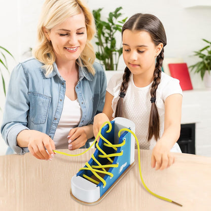NUOBESTY Shoe Tying Practice for Kids Preschool Learning Toys Learn to Tie Shoes Tying Practice Board Early Educational Developmental Wooden Toy Toddler 2pcs