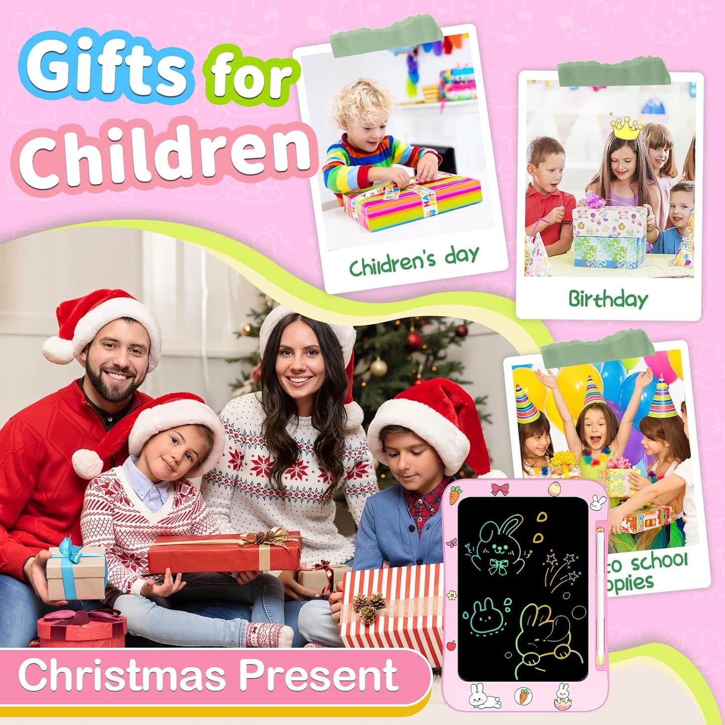 Genialba LCD Writing Tablet for Kids, Colorful Screen Drawing Board for 3-7 Year Old Boys & Girls - Educational Toys for Birthday & Christmas (Penguin)