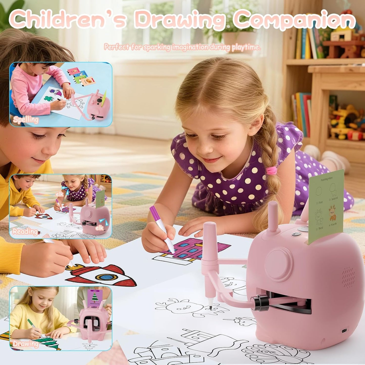 Drawing Robot for Kids with 192 Cards, Smart Robot Drawing Machine Toys for 3+ Year Old Boys and Girls, Interactive Painting Learning and Educational Toy Perfect for Birthday Chirstmas Party, White