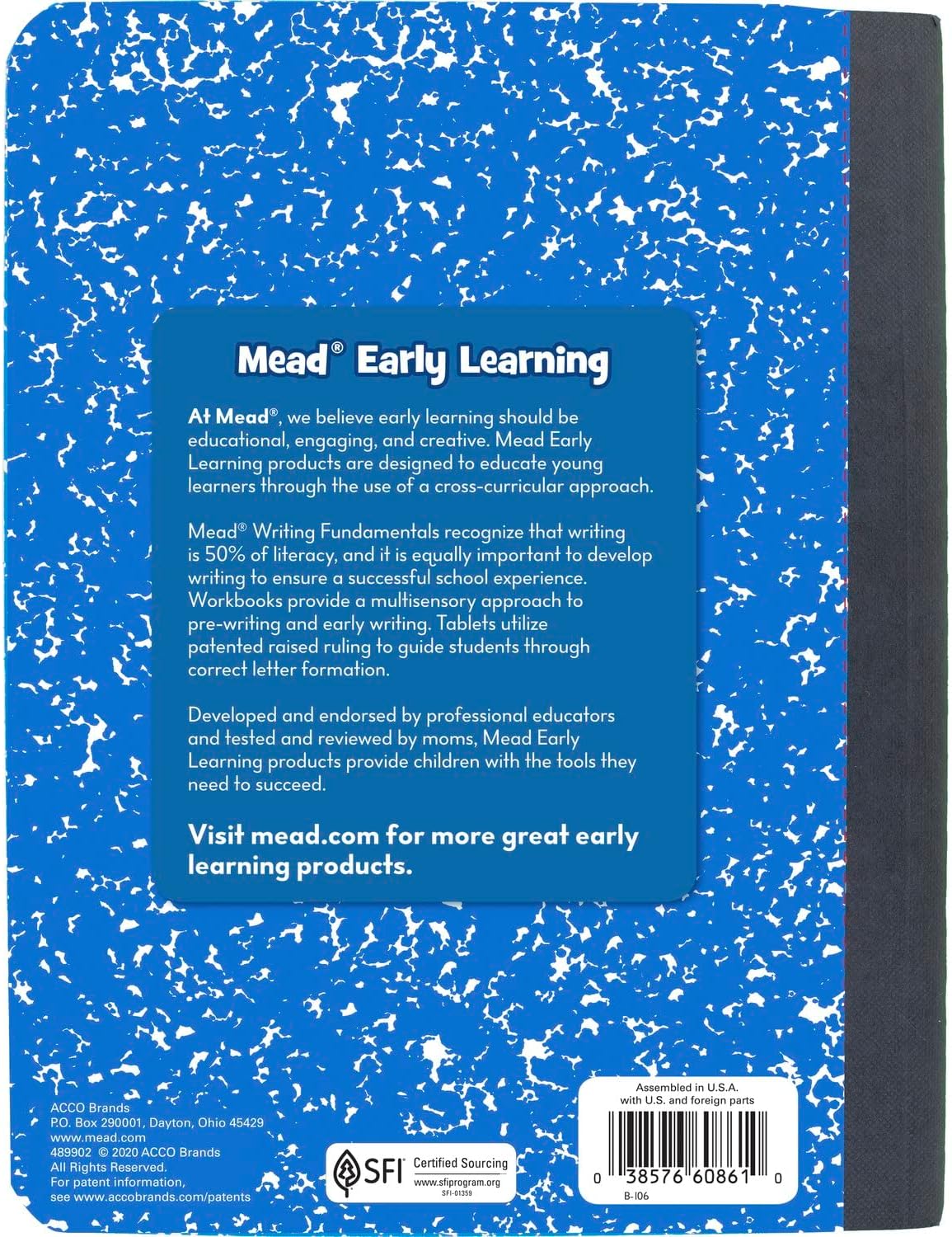 Mead Learn to Letter Writing Tablet, Handwriting Practice Pad Grades PK-1, 10" x 8", Solid & Dotted Raised Ruling, 40 Sheets, 4 Pack (480018)