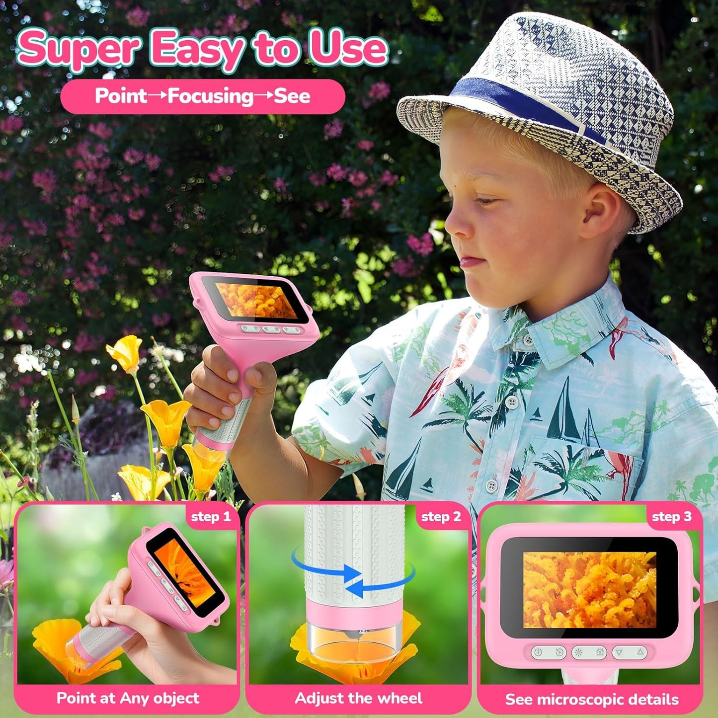 3.0" Screen Digital Microscope for Kids: 1000X Rechargeable Mini Pocket Portable Miniscope Magnifying Glass 4K Coin Jewelry Loupe Edu Science STEM Toy Xmas Gift 4-12 Boys Girls